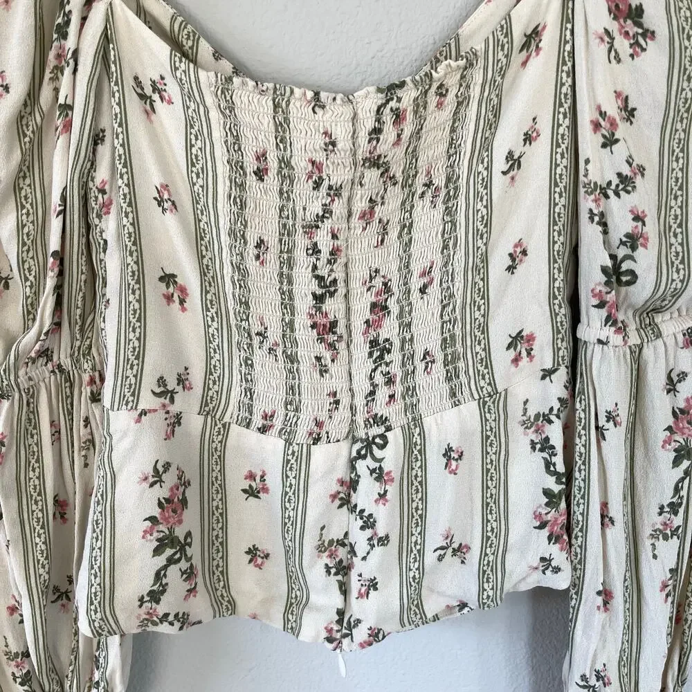 Reformation Cera Floral Pink Green Blouse (4)